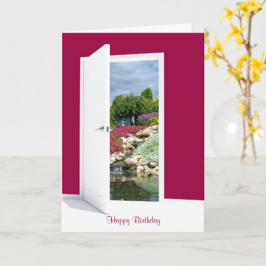 Rotstuin en waterval in open deur verjaardag kaart (Gele Bloem)