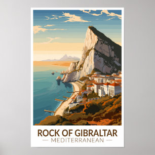 Rotswand van Gibraltar Reis Kunst Vintage Poster