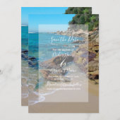 Rotswedding op het strand Sla de datum op Save The Date (Voorkant / Achterkant)