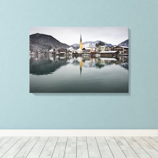 Rottach-Egern in het Tegernsee, Beieren in de wint Canvas Afdruk (Insitu (Houten vloer))