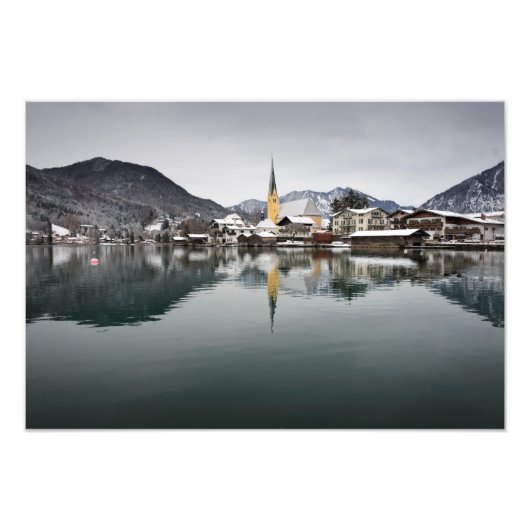 Rottach-Egern in het Tegernsee, Beieren in de wint Foto Afdruk (Voorkant)