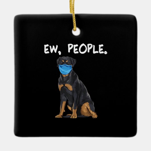rotte hond met gezichtsmasker keramisch ornament (Voorkant)