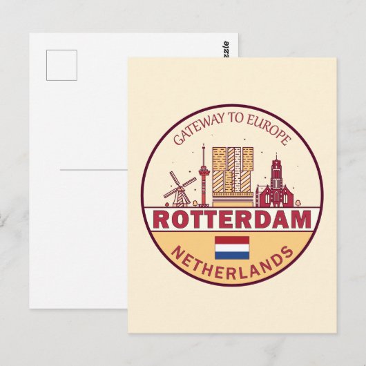 Rotterdam Nederland City Skyline Emblem Briefkaart (Voorkant / Achterkant)