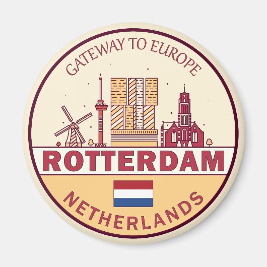 Rotterdam Nederland City Skyline Emblem Magneet (Voorkant)