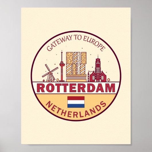 Rotterdam Nederland City Skyline Emblem Poster (Voorkant)