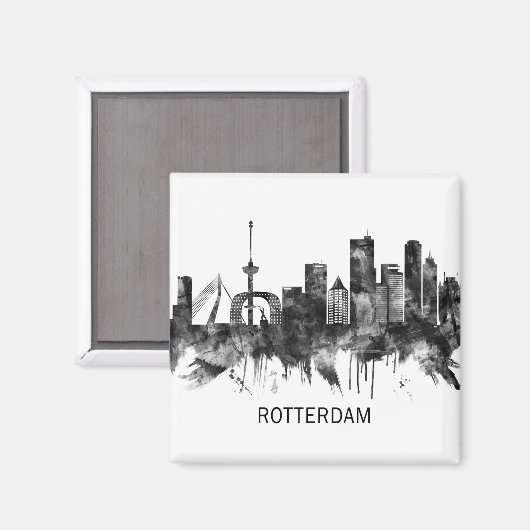 Rotterdam Nederland Skyline BW Magneet (Voorkant / Achterkant)