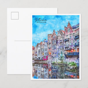 Rotterdam Nederland vintage reizen waterverf Briefkaart