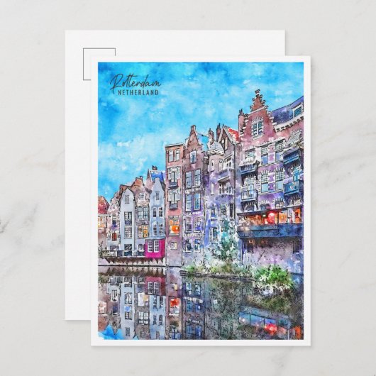 Rotterdam Nederland vintage reizen waterverf Briefkaart (Voorkant / Achterkant)
