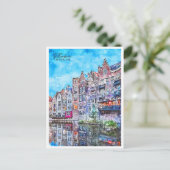 Rotterdam Nederland vintage reizen waterverf Briefkaart (Staand voorkant)