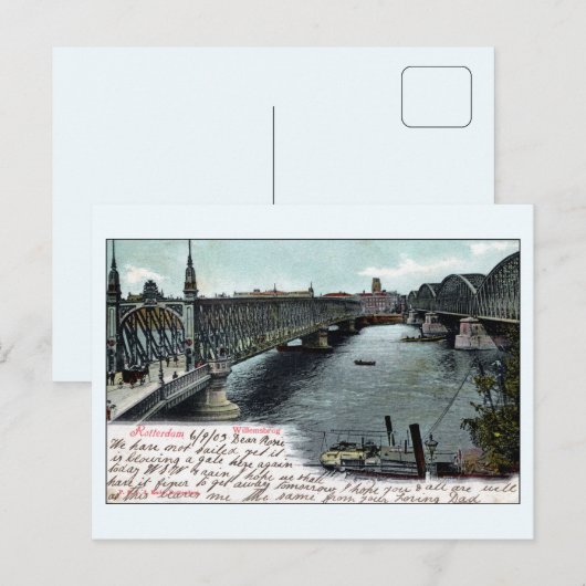 Rotterdam: Nederland Willems Bridge Briefkaart (Voorkant / Achterkant)
