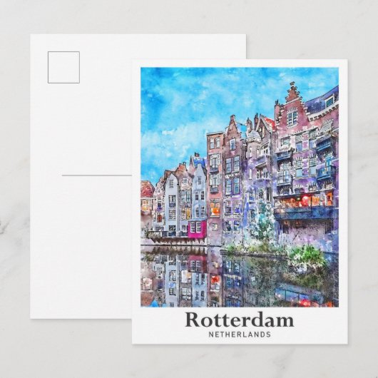 Rotterdam Netherlands Travel Waterverf Hand geteke Briefkaart (Voorkant / Achterkant)