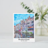 Rotterdam Netherlands Travel Waterverf Hand geteke Briefkaart (Staand voorkant)