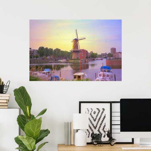 Rotterdam, Schiedam windmolen en oude haven Poster (Thuiskantoor)