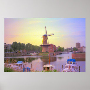 Rotterdam, Schiedam windmolen en oude haven Poster