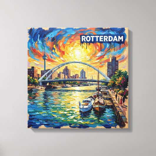 Rotterdam Silhouet Haven Gloed Canvas Kunst (Voorkant)