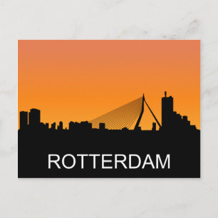Rotterdam silhouet, zomer zonsondergang illustrati briefkaart