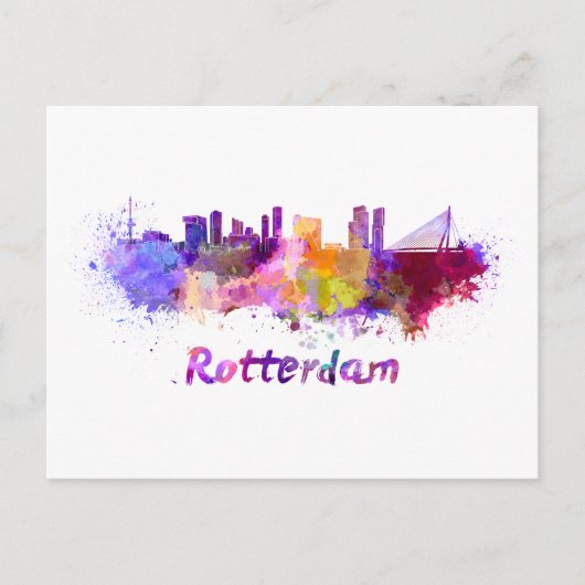 Rotterdam skyline in watercolor briefkaart (Voorkant)