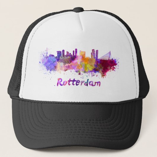 Rotterdam skyline in watercolor trucker pet (Voorkant)