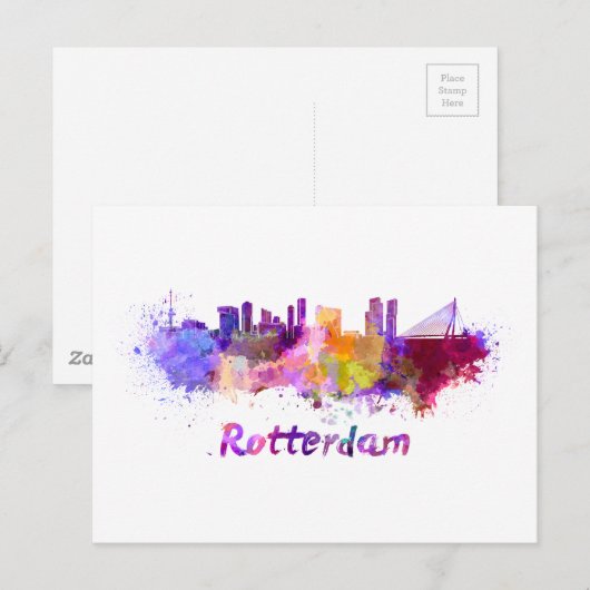 Rotterdam skyline in waterverf briefkaart (Voorkant / Achterkant)