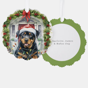 Rottie Hond in Santa Hat Voordeur Kerstmis Ornament Kaart