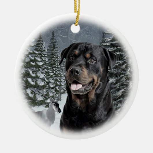 Rottie kerstversiering keramisch ornament (Voorkant)