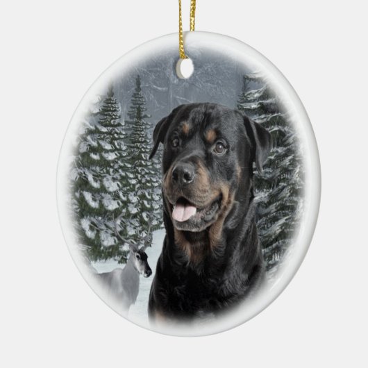 Rottie kerstversiering keramisch ornament (Links)