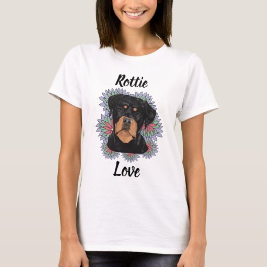 Rottie Love T-Shirt – Whimsical Rottweiler Art (Voorkant)