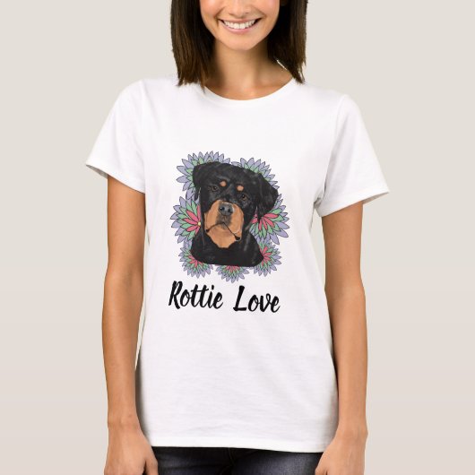 Rottie Love T-Shirt – Whimsical Rottweiler Art (Voorkant)