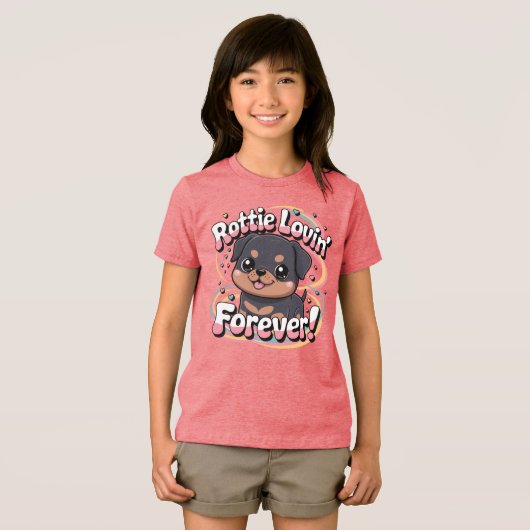 Rottie Lovin’ Forever - Kawaii Chibi Rottweiler Tri-Blend Shirt (Voorkant volledig)