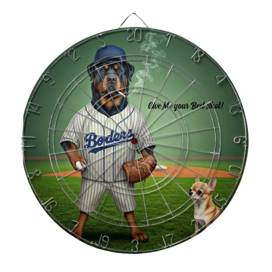 Rottie Maximus Baseball speler met fan Dartbord (Voorkant)