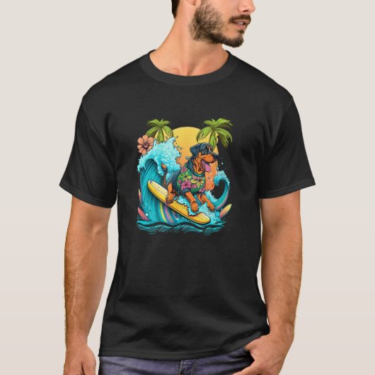 Rottweile Dogpng Surfing with Pineapple Pattern T-shirt (Voorkant)