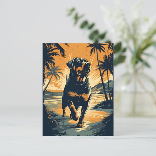 Rottweiler aan het strand briefkaart (Staand voorkant)