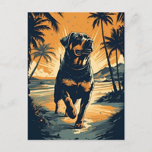 Rottweiler aan het strand briefkaart (Voorkant)