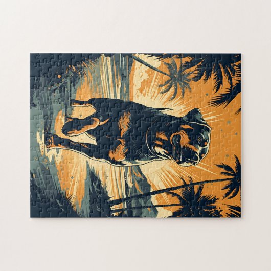 Rottweiler aan het strand legpuzzel (Horizontaal)