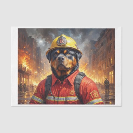 Rottweiler als brandweerman - tissuepapier (Voorkant)