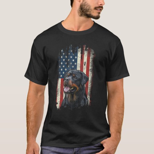 Rottweiler American Flag Patriotic Dog T-shirt (Voorkant)