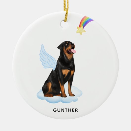 Rottweiler Angel Gepersonaliseerde Pet Dog Memoria Keramisch Ornament (Voorkant)