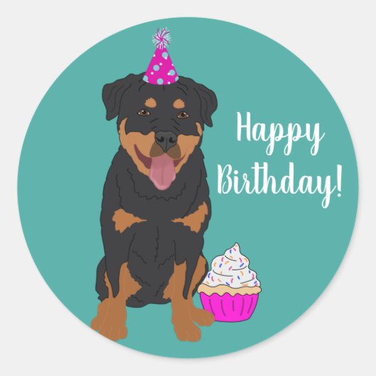 Rottweiler Birthday Classic Round Sticker (Voorkant)