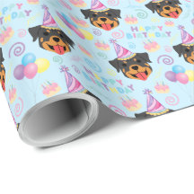Rottweiler Birthday Gift Wrapping Paper in Blue