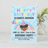 Rottweiler Birthday Invitation in Blue Kaart (Staand voorkant)