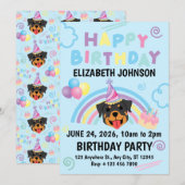 Rottweiler Birthday Invitation in Blue Kaart (Voorkant / Achterkant)