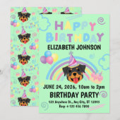 Rottweiler Birthday Invitation in Green Kaart (Voorkant / Achterkant)
