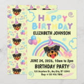 Rottweiler Birthday Invitation in Yellow Kaart (Voorkant / Achterkant)