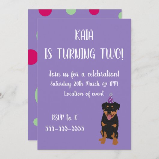 Rottweiler Birthday Invitation Kaart (Voorkant / Achterkant)