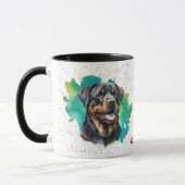 Rottweiler Blauwgroen Abstract Gold Confetti Mok (Links)