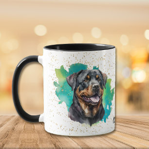 Rottweiler Blauwgroen Abstract Gold Confetti Mok