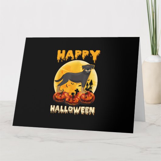 rottweiler blij halloween hond enge maankostuums kaart (Voorkant)