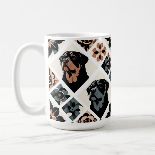 Rottweiler Bloemig Geometrisch Patroon Koffiemok (Links)