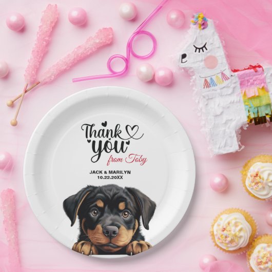 Rottweiler bruiloft dank u papieren bordje (Feest)
