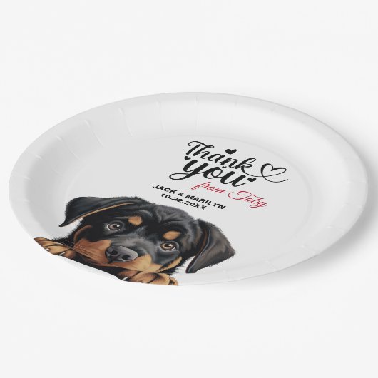 Rottweiler bruiloft dank u papieren bordje (Gekanteld)